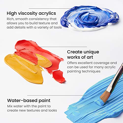 ARTEZA Acrylic Paint Set, 24 Colours/Tubes, (22 ml, 0.74 oz.), with Storage Box, Rich, Pigments, Non Fading, Non Toxic, Art Supplies for the Professional Artists & Hobby Painters