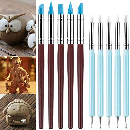 10 PCS Silicone Polymer Clay Sculpting Tool Pen Rubber Tip Color Shaping Wipe Out Carving Pen Brush Modeling Dotting Tool Pottery Craft