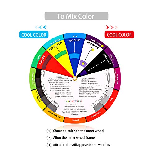 Outus 2 Pieces Color Wheel, Paint Mixing Learning Guide Art Class Teaching Tool Color Wheels for Makeup Blending Board Chart Color Mixed Guide Mix Colours (5.5 Inch/ 14 cm)