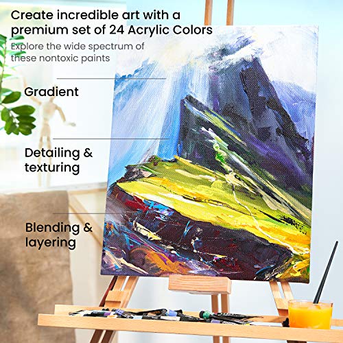 ARTEZA Acrylic Paint Set, 24 Colours/Tubes, (22 ml, 0.74 oz.), with Storage Box, Rich, Pigments, Non Fading, Non Toxic, Art Supplies for the Professional Artists & Hobby Painters