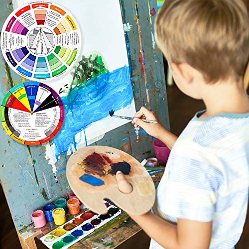 Outus 2 Pieces Color Wheel, Paint Mixing Learning Guide Art Class Teaching Tool Color Wheels for Makeup Blending Board Chart Color Mixed Guide Mix Colours (5.5 Inch/ 14 cm)
