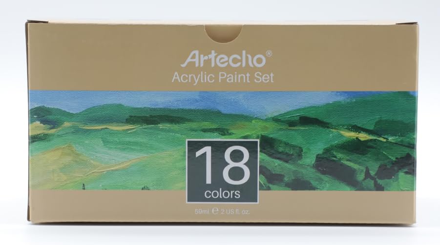 Artecho Acrylic Paint Acrylic Paint Set for Art, 18 Colors 2 Ounce/59ml Basic Acrylic Paint Supplies for Wood, Fabric, Crafts, Canvas, Leather&Stone