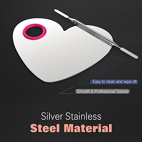 Luxspire Professional Makeup Palette Stainless Steel Heart Cosmetics Foundation Nail-art Mixing Blending Make up Tools with Spatula for Eye Shadow, Eyelash, Lipsticks, Nail Art