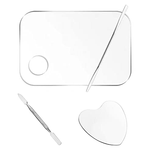 DARENYI Makeup Mixing Palette, 2 Pack Acrylic Makeup Palette with Spatula, Stainless Steel Nail Art Palette, Mixing Blending Make up Tools with Spatula for Eye Shadow, Eyelash, Lipsticks, Nail Art
