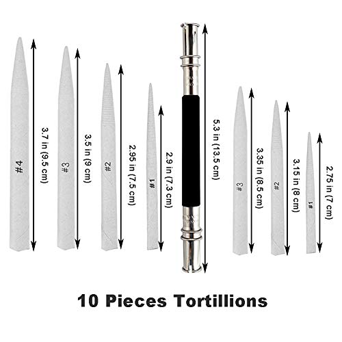 EuTengHao 22 Pieces Blending Stumps and Tortillions Set with 2 Sandpaper Pencil Sharpener, 1 Pencil Extension Tool and 1 Eraser for Student Sketch Drawing Accessories