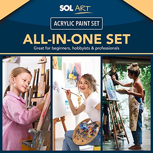 SOL 12pk Acrylic Paint Set | 8x 120ml Acrylic Paints Set + 4 Brushes | Acrylic Paints for Artists Art, Craft, Ceramic, Canvas Paint | Acrilic Painting Set Craft Paint Acyrillic Paint Acrylic Paint Kit