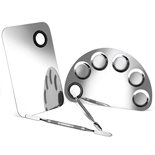 Makeup Mixing Palette Stainless Steel Cosmetic Palette Professional Nail-art Palette with Spatula Tool for Mixing Foundation Eye Shadow Nail Art Pigment Blending 2 Pieces (Silver)
