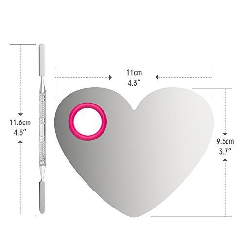 Luxspire Professional Makeup Palette Stainless Steel Heart Cosmetics Foundation Nail-art Mixing Blending Make up Tools with Spatula for Eye Shadow, Eyelash, Lipsticks, Nail Art