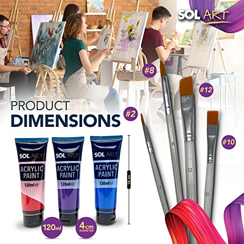 SOL 12pk Acrylic Paint Set | 8x 120ml Acrylic Paints Set + 4 Brushes | Acrylic Paints for Artists Art, Craft, Ceramic, Canvas Paint | Acrilic Painting Set Craft Paint Acyrillic Paint Acrylic Paint Kit