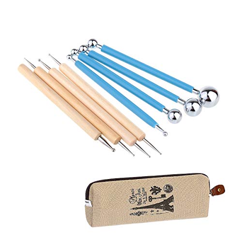 Mandala Dotting Tools,Ecjiuyi 8 Piece Sculpey Modeling Tools,Ball Stylus Rock Painting Tool Set,Ceramics Doll Fondant Modeling, Paper Flowers, Embossing Pattern