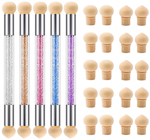 5pcs Nail Art Sponge with 20 Replacement Heads Nail Art Rendering Tools Double Head Ombre Sponge Manicure Brush for Women's Nail Decoration DIY Creative Nail Art