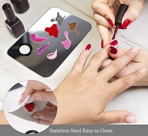 Makeup Mixing Palette Stainless Steel Cosmetic Palette Professional Nail-art Palette with Spatula Tool for Mixing Foundation Eye Shadow Nail Art Pigment Blending 2 Pieces (Silver)