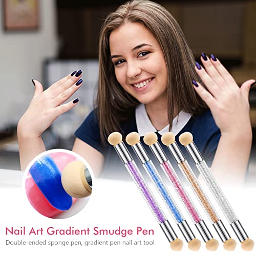 5pcs Nail Art Sponge with 20 Replacement Heads Nail Art Rendering Tools Double Head Ombre Sponge Manicure Brush for Women's Nail Decoration DIY Creative Nail Art