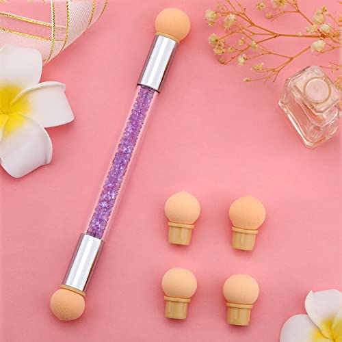 Greoer Nail Art Sponge Brush Applicator with 4 Pieces Replacement Head, Double Head Acrylic Nails Ombre Sponge Nail Design Accessories for UV Gel and False Nail Art Rendering Tools (Purple)