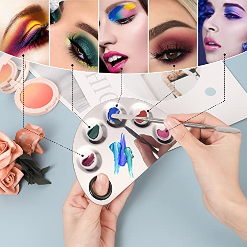Penubuy Professional Stainless Steel Makeup Palette,2 Pieces Cosmetic Palette with Spatula Tool, Nail-art Mixing Palette for Cosmetic Pigment Blending
