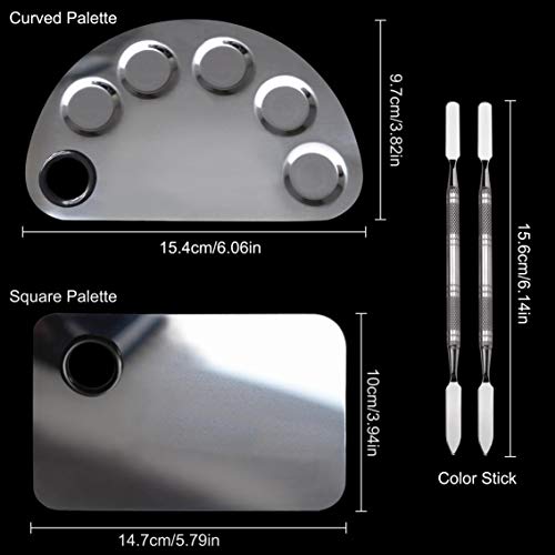 Makeup Mixing Palette Stainless Steel Cosmetic Palette Professional Nail-art Palette with Spatula Tool for Mixing Foundation Eye Shadow Nail Art Pigment Blending 2 Pieces (Silver)