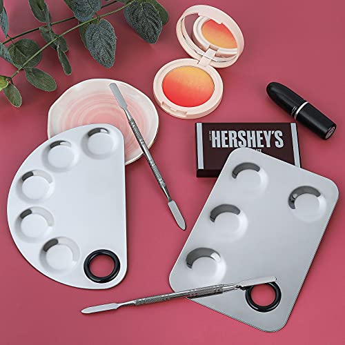 Penubuy Professional Stainless Steel Makeup Palette,2 Pieces Cosmetic Palette with Spatula Tool, Nail-art Mixing Palette for Cosmetic Pigment Blending