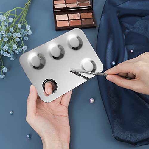 Penubuy Professional Stainless Steel Makeup Palette,2 Pieces Cosmetic Palette with Spatula Tool, Nail-art Mixing Palette for Cosmetic Pigment Blending