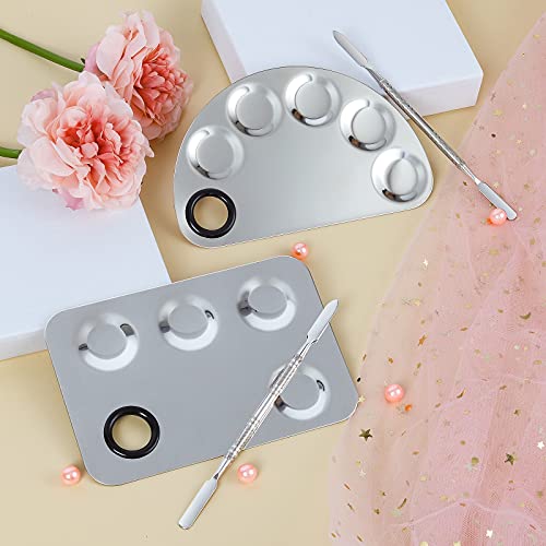 Penubuy Professional Stainless Steel Makeup Palette,2 Pieces Cosmetic Palette with Spatula Tool, Nail-art Mixing Palette for Cosmetic Pigment Blending