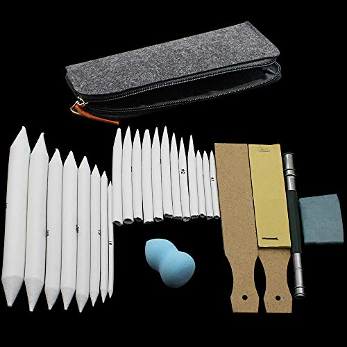 Blending Stumps Set 20 Pcs Sandpaper Pencil 2 Paper Wipe Board 1 Eraser 1 Pencil Extender 1 Sponge Wipe for Artist Drawing Student Sketch Ideal Sketch Drawing Tool