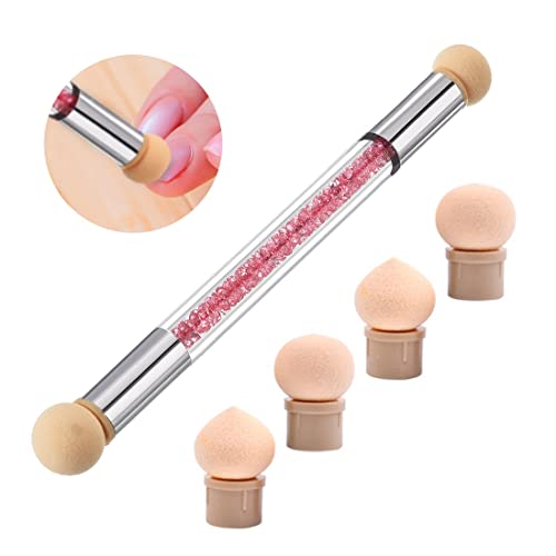 SIOPPKIK Nail Sponges Double-headed Brush with 4 Washable Replacement Sponge Heads,Gradient Shading Nail Art Pen,Creative DIY Blending Dotting Nail Tools for Home or Salon Use(PINK)