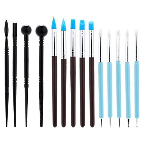 Yolev Silicone Clay Sculpting Tool - 14Pcs Modeling Dotting Tool for Pottery Craft, Rock, Nail, Blending, Drawing, DIY Handicraft