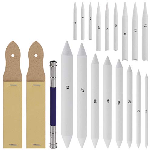 ISIYINER Art Blenders, Paper Blending Stump and Tortillions Set with Sandpaper Pencil Sharpener for Student Sketch Drawing 20 Pieces