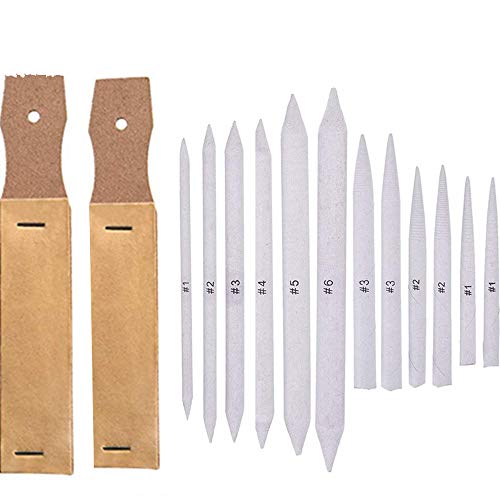 Blending Stumps and Tortillions Set,12 Pack Blending Stickss Paper Tortillon with 2 Sandpaper Pencil Sharpener Graphite Blenders for Student Sketch Art Drawing Artist DIY Adults Teens Kids