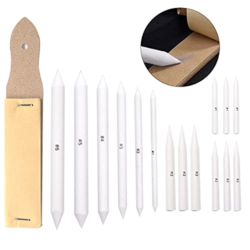 16-Piece Art Blenders Set 15 Paper Blending Stumps with 1 Piece Sandpaper Used for Sketching and Painting