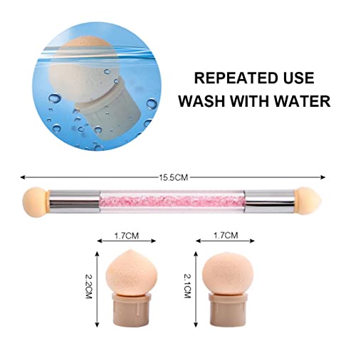 SIOPPKIK Nail Sponges Double-headed Brush with 4 Washable Replacement Sponge Heads,Gradient Shading Nail Art Pen,Creative DIY Blending Dotting Nail Tools for Home or Salon Use(PINK)