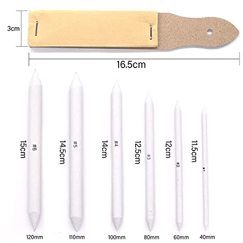 16-Piece Art Blenders Set 15 Paper Blending Stumps with 1 Piece Sandpaper Used for Sketching and Painting