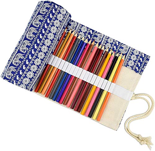 DESON Canvas Pencil Roll 72 Slot Pencil Wrap Case Travel Pen Bag Storage Pouch for School Office Art Craft