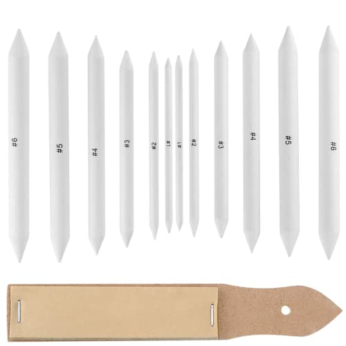 12 Pcs Blending Stump Paper Tortillon Set Double Ended Art Blender Pencil Detail Blending Smudging Shade Drawing Tools for DIY Sketch Painting Drawing （ with 1 Sandpaper Pencil Sharpener ）