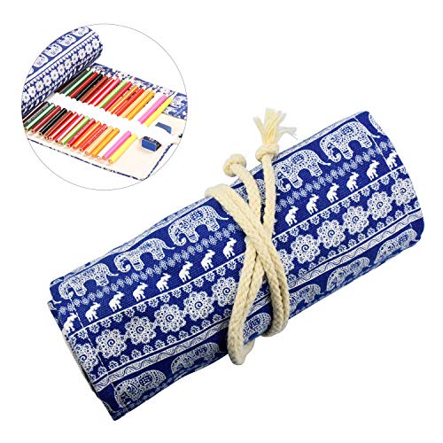 DESON Canvas Pencil Roll 72 Slot Pencil Wrap Case Travel Pen Bag Storage Pouch for School Office Art Craft