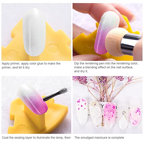 SIOPPKIK Nail Sponges Double-headed Brush with 4 Washable Replacement Sponge Heads,Gradient Shading Nail Art Pen,Creative DIY Blending Dotting Nail Tools for Home or Salon Use(PINK)