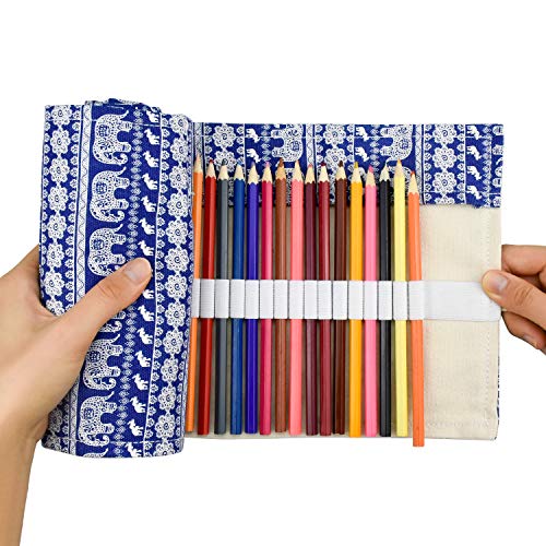 DESON Canvas Pencil Roll 72 Slot Pencil Wrap Case Travel Pen Bag Storage Pouch for School Office Art Craft