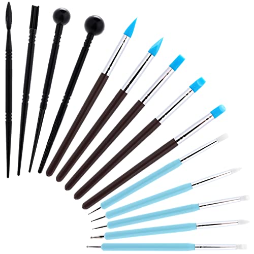 Yolev Silicone Clay Sculpting Tool - 14Pcs Modeling Dotting Tool for Pottery Craft, Rock, Nail, Blending, Drawing, DIY Handicraft