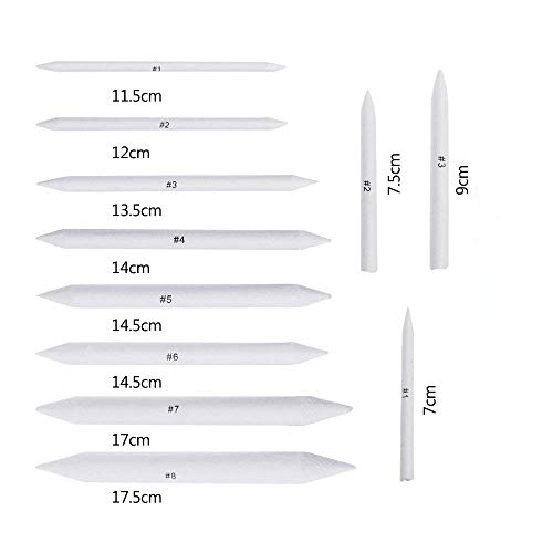 Blending Stumps and Tortillions Set,12 Pack Blending Stickss Paper Tortillon with 2 Sandpaper Pencil Sharpener Graphite Blenders for Student Sketch Art Drawing Artist DIY Adults Teens Kids
