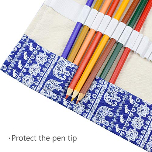 DESON Canvas Pencil Roll 72 Slot Pencil Wrap Case Travel Pen Bag Storage Pouch for School Office Art Craft