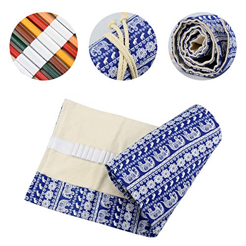 DESON Canvas Pencil Roll 72 Slot Pencil Wrap Case Travel Pen Bag Storage Pouch for School Office Art Craft