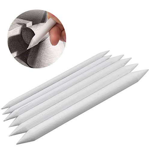6 Pcs Blending Stump Paper Tortillon Set Double Ended Art Blender Pencil Detail Blending Smudging Shade Blenders Sticks for Drawing DIY Sketch Painting Artist Student Beginner, Assorted Size, White