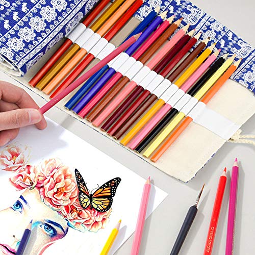 DESON Canvas Pencil Roll 72 Slot Pencil Wrap Case Travel Pen Bag Storage Pouch for School Office Art Craft