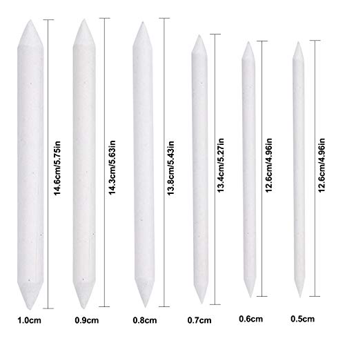 Mikihat 6 Pieces Art Blenders Set, Blending Stump Paper Tortillon Set Double Ended Art Blenders Sticks Sketch Tools for DIY Drawing, Sketch, Pencils, White