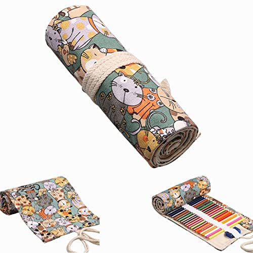 MOVKZACV Canvas Color Pencil Bag Hand Roll Up Pencil Case, Coloring Pencil Holder Organizer, Portable Pen Organizer Bag for Kid Girl Boy for School Office Art Craft