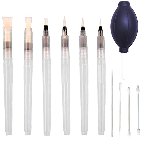 AMIJOUX 107 Pieces Alcohol Ink Blending Tool Set 6 Pieces Blending Brush Pen and 100 Multiple Tipped Blending Swabs with Mini Air Blower for Card Making Embossing Painting Rendering