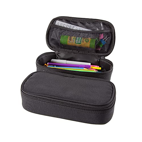Large big capacity pencil case pouch organiser for school, office, stationery- Black