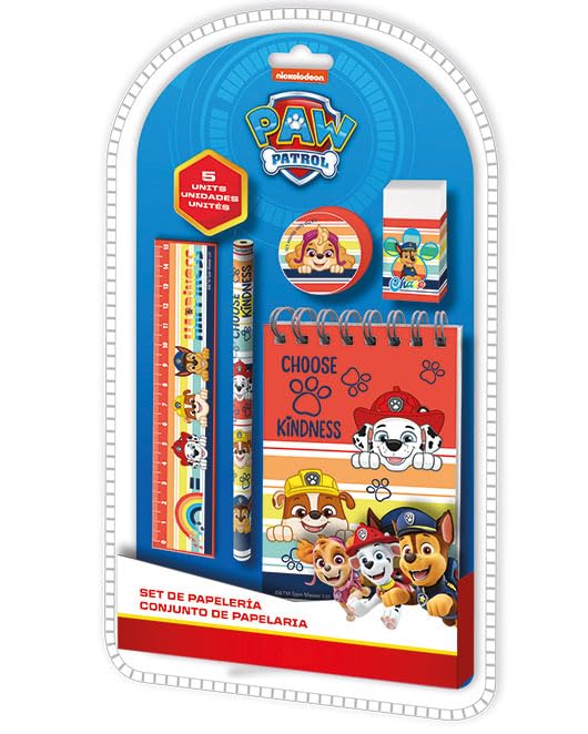 5Pcs Paw Patrol Stationary Set for Kids Boys| A5 Notebook, Eraser, Pencil, Ruler, Sharpener| Boys Notebook and Pen Set 3+Years