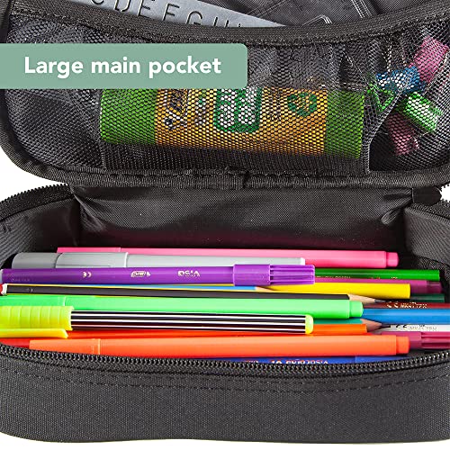 Large big capacity pencil case pouch organiser for school, office, stationery- Black