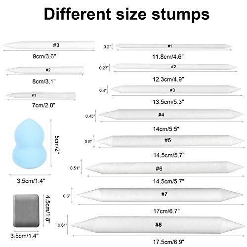 23Pack Art Blenders Set, Blending Stumps and Tortillions Set with Sandpaper Pencil Sharpeners, Kneaded Eraser, Pencil Extension Tool, Sponge, Package in Felt Bag for Student Artists Sketch Drawing