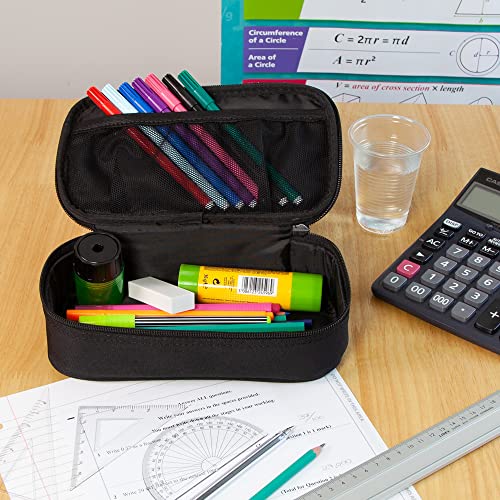 Large big capacity pencil case pouch organiser for school, office, stationery- Black